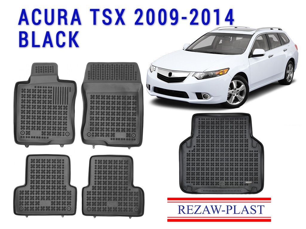All weather floor mats trunk liner set for Acura TSX 2009-2014 wagon only black 3D odorless