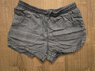 Fake Denim Elastic Waist Shorts