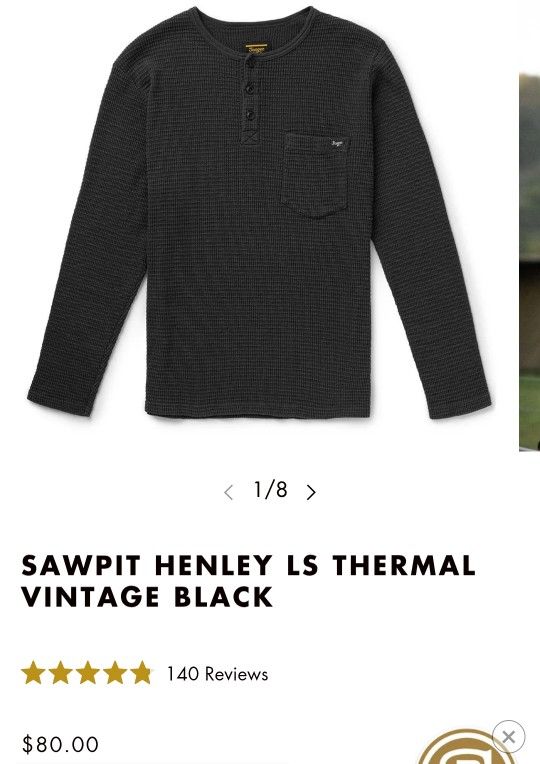 Seager Co Shirt Mens Size XXL Sawpit Henley Long Sleeve Thermal BLACK