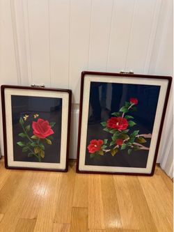 Rare Vintage Korean Silk Art, 2-Pc Set