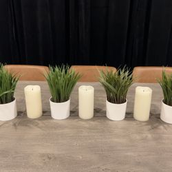 Dining Table Decor Set Faux Candles Faux Grass Plants
