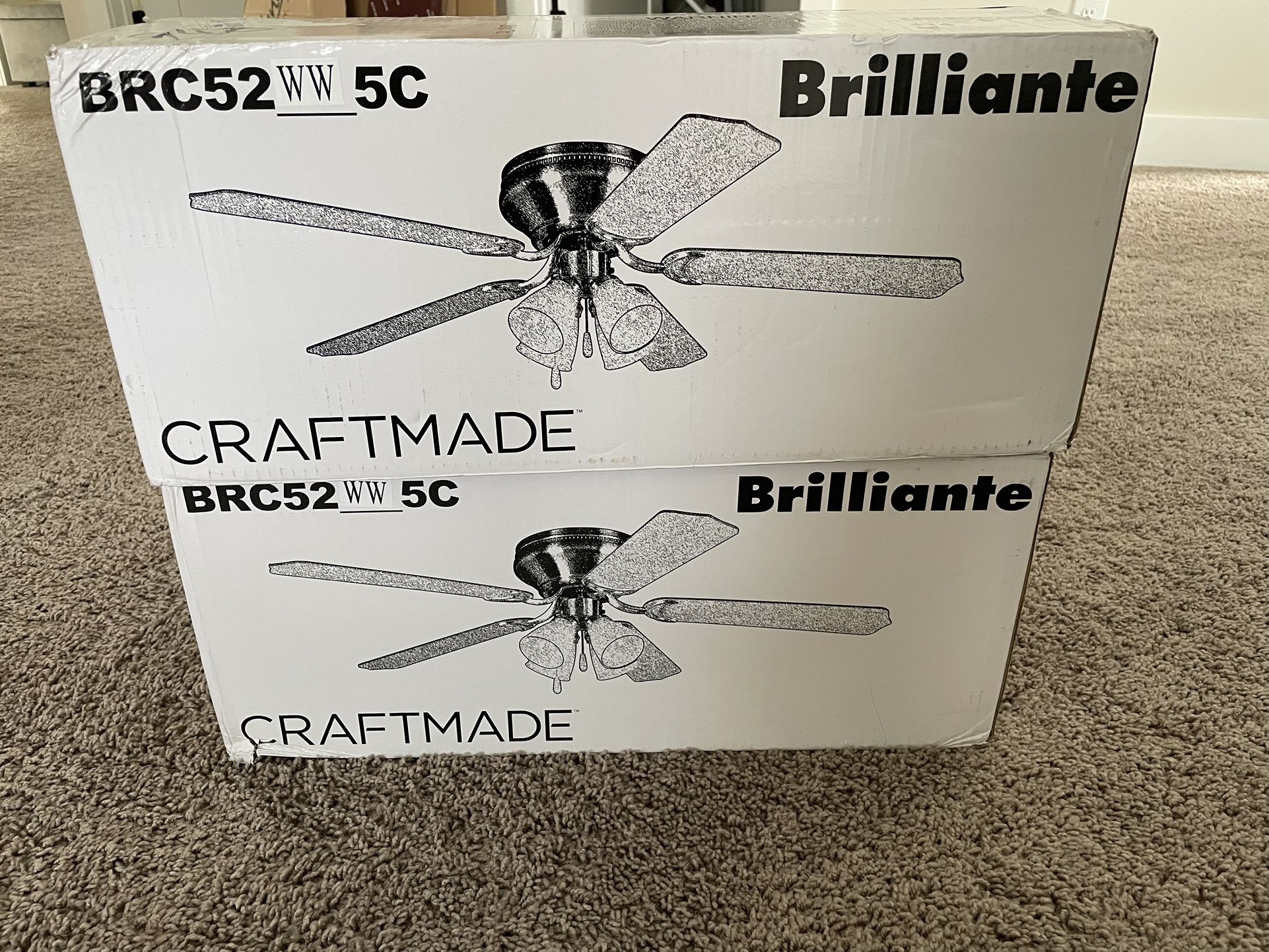 Like New Craftmade Brillante BRC52WW5C Ceiling Fan 5-Blade White