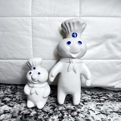VINTAGE 1971 PILLSBURY POPPIN FRESH DOUGHBOY MASCOT 7" VINYL SWIVEL HEAD DOLL.  2 Pieces 