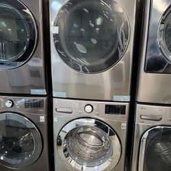 New LG Gas Dryer and Used LG Front Load Washer in Stainless Silver