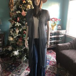 BOHO CROCHET LONG DUSTER VEST TOP  EASTER FALL CHRISTMAS BIRTHDAY VALENTINES DAY SPRING MOTHERS DAY SUMMER BEACH COVER UP WEEKENDS VACATION TRAVEL 