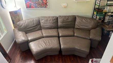 Large Curved Leather Sectional Couch