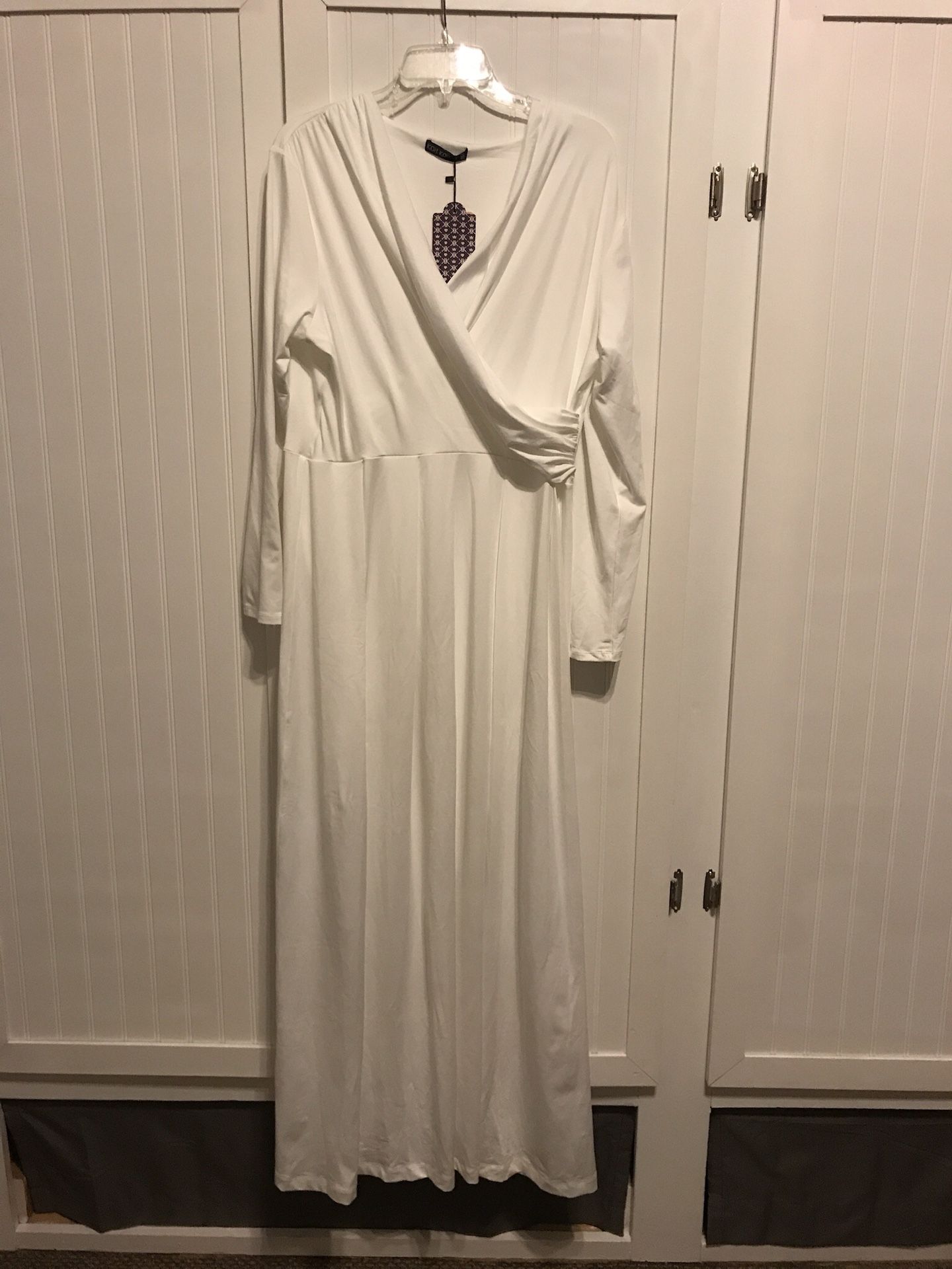 New 2x koh koh White maxi dress wedding formal faux wrap front full flowing