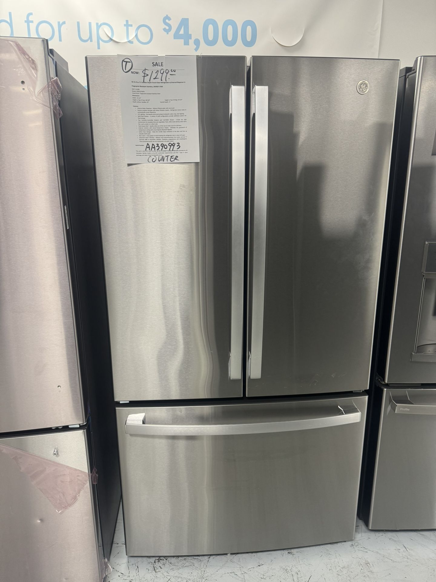 GE 21.9 cu. ft. Counter Depth French Door Refrigerator With Internal Dispenser