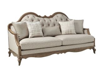 Chelmsford Beige Fabric & Antique Taupe Sofa w/5 Pillows