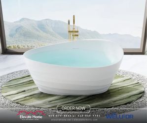 Elevate your bathroom with the 62 inch freestanding bathtub by Wellfor. 🏡✨