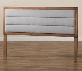 New Mid Century Modern Light Grey and Walnut Brown Queen Headboard