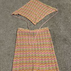 Women’s Multicolor Two Piece Halter Top And Skirt Set