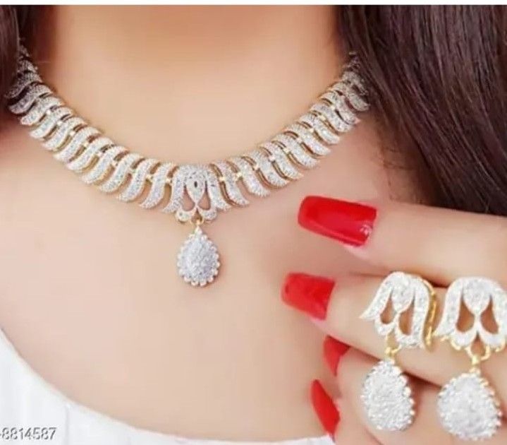 American Diamond Gold Plated Necklace And Earrings Set