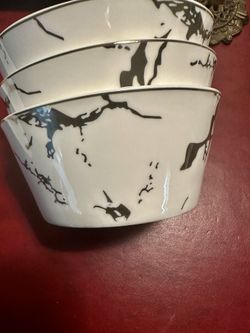 Luxury Silver Inlay 10.5 Oz Matte Ceramic Marble Ice Cream Bowl