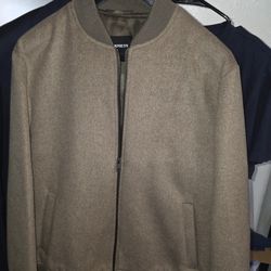 Express Wool Blend Bomber Jacket – Taupe / Camel Brown – Size [Large]