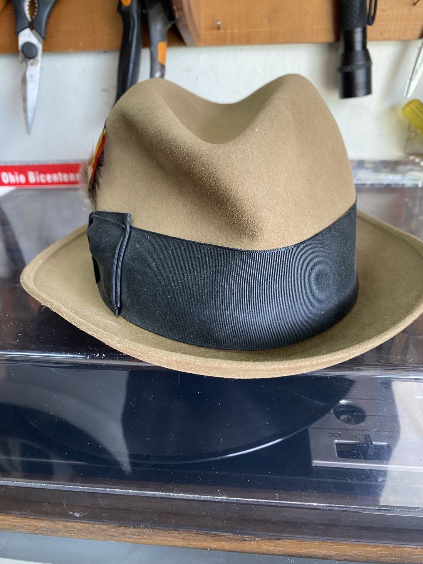 Vintage Mens Stetson Fedor Hat W Feather 60’s