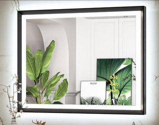 TokeShimi Black 40x30 Inch Frame Bathroom Mirror with Front Lights and Backlit Aluminum Alloy Rectangle Beveled Edge