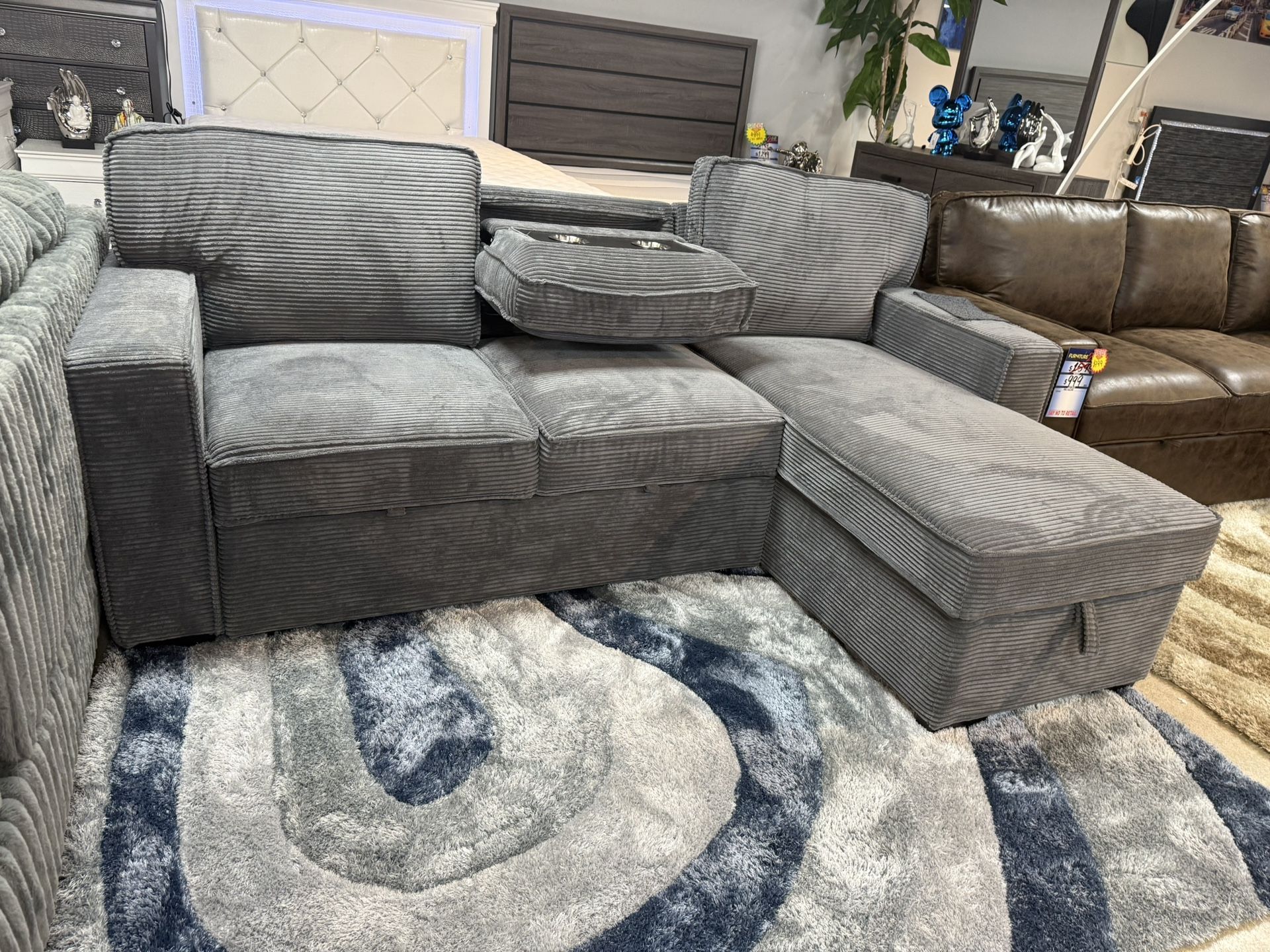 Sleeper Sofa With Drop Console And Storage Chaise Only $599