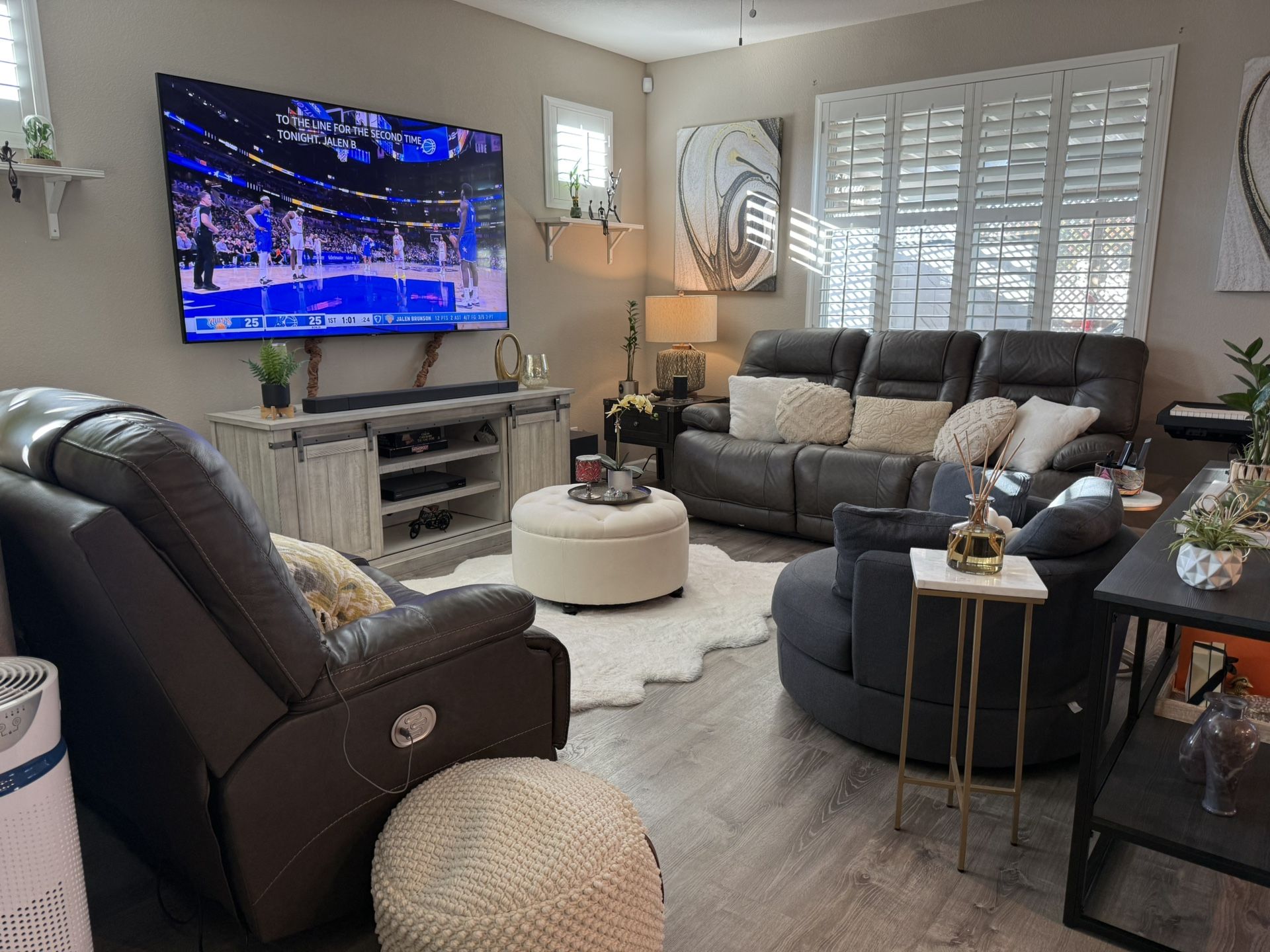 Gray Power Reclining Couch &  Swivel Accent Chair 