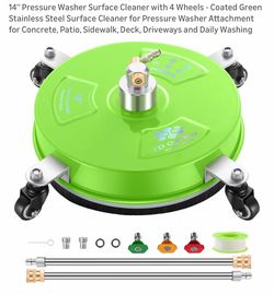 New in. Box 14'' Pressure Washer Surface Cleaner with 4 Wheels - Coated Green Stainless Steel Surface Cleaner for Pressure Washer Attachment for Concr