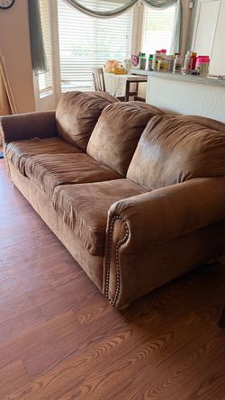 Brown Microfiber Sofa with Nailhead Trim