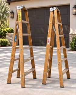 2-Like NEW 6-Foot Wooden A-Frame Ladders WERNER Keller