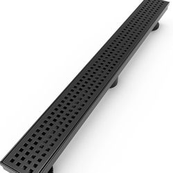 24” Linear Shower Drain with Modern Square Hole Pattern Cover - Matte Black