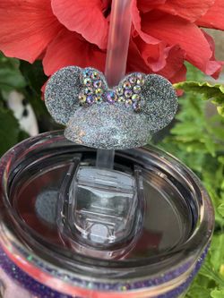 Minnie Mouse gray straw topper with bow diamond💎
