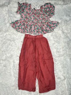 Girls 2-Piece Floral Outfit Set – Pink Rose Top & Pants