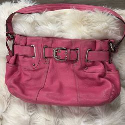 Tignanello Pink Pebbled Shoulder Belted Leather Hobo Bag W/ Removable Charm. 