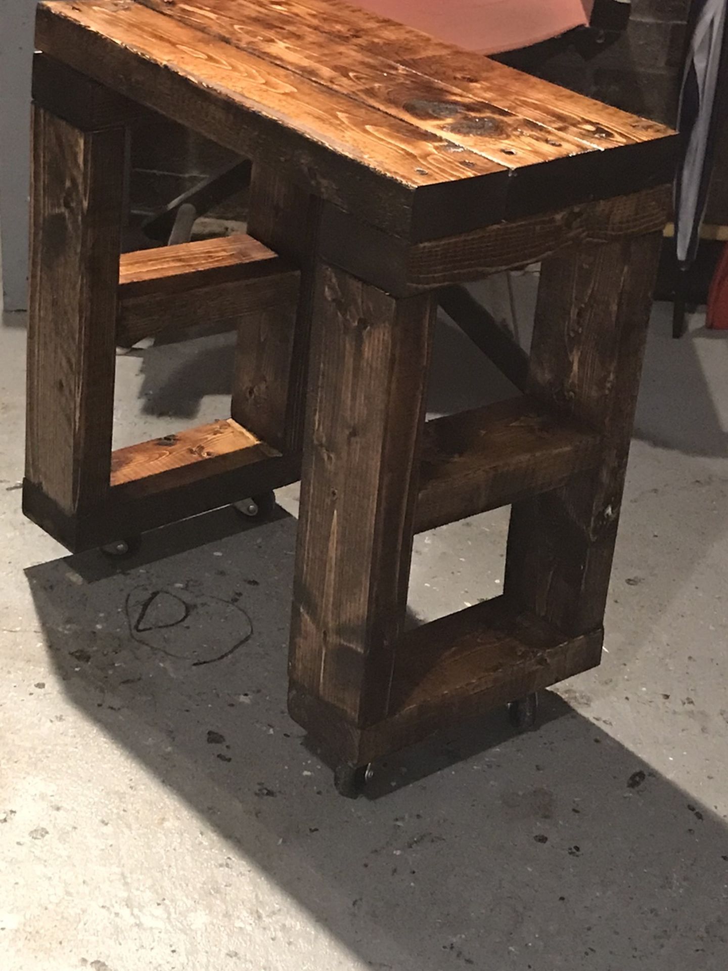 Honey Stain Kitchen Or Shop Stool On Wheels
