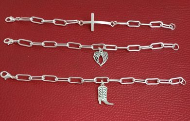 Handmade Silver-toned Paperclip Chain Charm Bracelets for $10 EACH