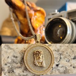 Nice 👍  !! Large Cz Jesus Pendant with Link Chain !
