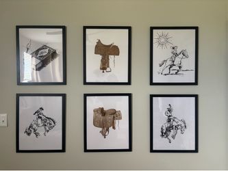 Set of 6 Framed Western Ranch Wall Art Prints