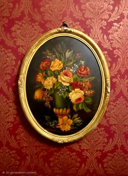 Mid-to-late 20th-century floral still life oil painting by A.Ricci Oval Framed