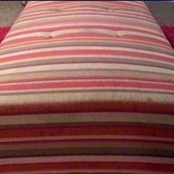 Red Green Tan and Brown Multi-colored Striped Couch Bench