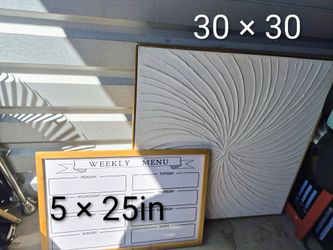 3D white textured swirl painting & Weekly Menu" planner board