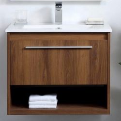 PRICE REDUCED  - NEW 24” Floating Walnut Bathroom Vanity with Sink – Wall Mounted