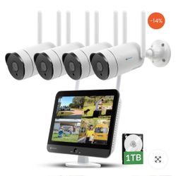 All In One 2K Wireless Security Camera System With 12" HD Monitor & 1TB HDD