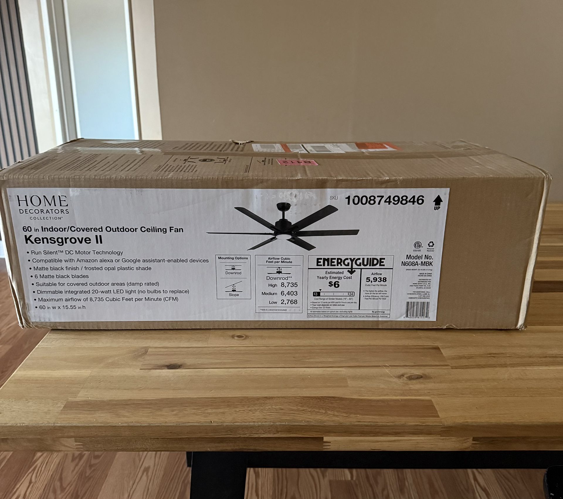 Kensgrove II 60 in. Smart Indoor/Outdoor Matte Black Ceiling Fan with Remote Included Powered by Hubspace •Compatible with Alexa and google assistant