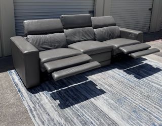 Modern Gray Genuine Leather Reclining Sofa