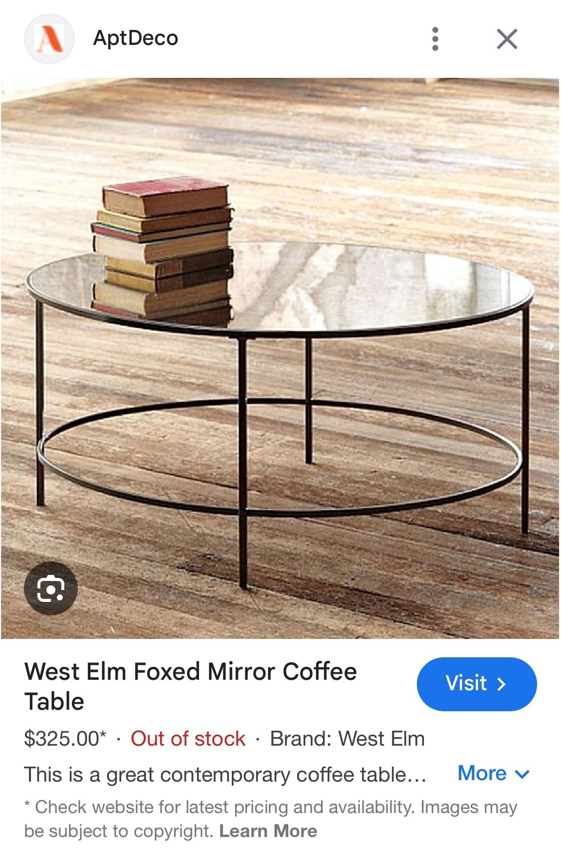 Free: Pick Up Today: West Elm Mirrored Coffee Table & Side Table