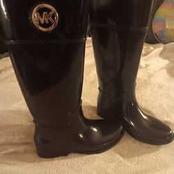 Michael Kors Women's Size 8 Stockard Tall Gloss Black Knee-High Rain Boots
