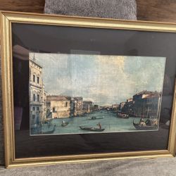 Vintage Venice Art Print In Gold Frame; Baroque/ Rococco