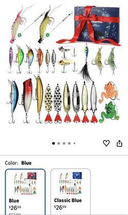 🆕 In 📦 Fishing Advent,24Day Christmas Countdown Fishing Lures Kit,Christmas Gifts for Fisher(Blue)