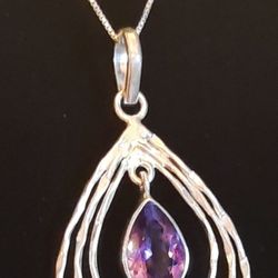 GENUINE 18" STERLING SILVER AMETHYST NECKLACE AMULET PENDANT PENDULUM 