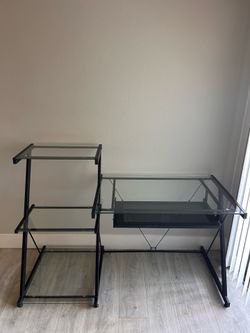 Black Desk for computer w/ Glass shelves