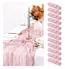 Paquete de 12 caminos de mesa color rosa claro, camino de mesa de gasa de 10 pies, largo, romántico, semitransparente, rústico, bohemio, caminos de me