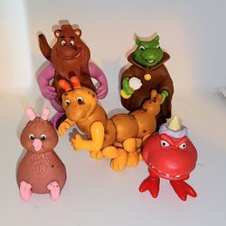 Vintage 1986 Teddy Ruxpin PVC figures, Grubby, Bounder, Wooly Whats it, Tweeg and Fob