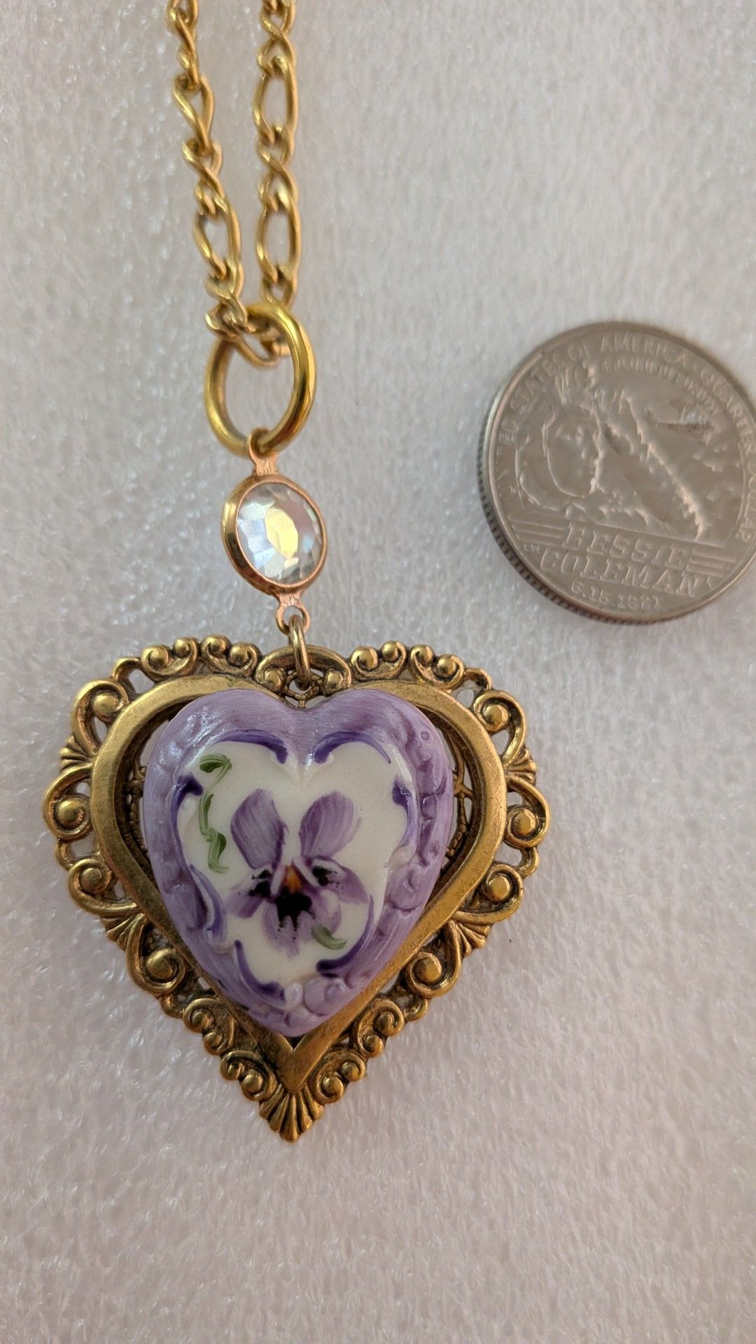 Vintage filigree purple pansies necklace